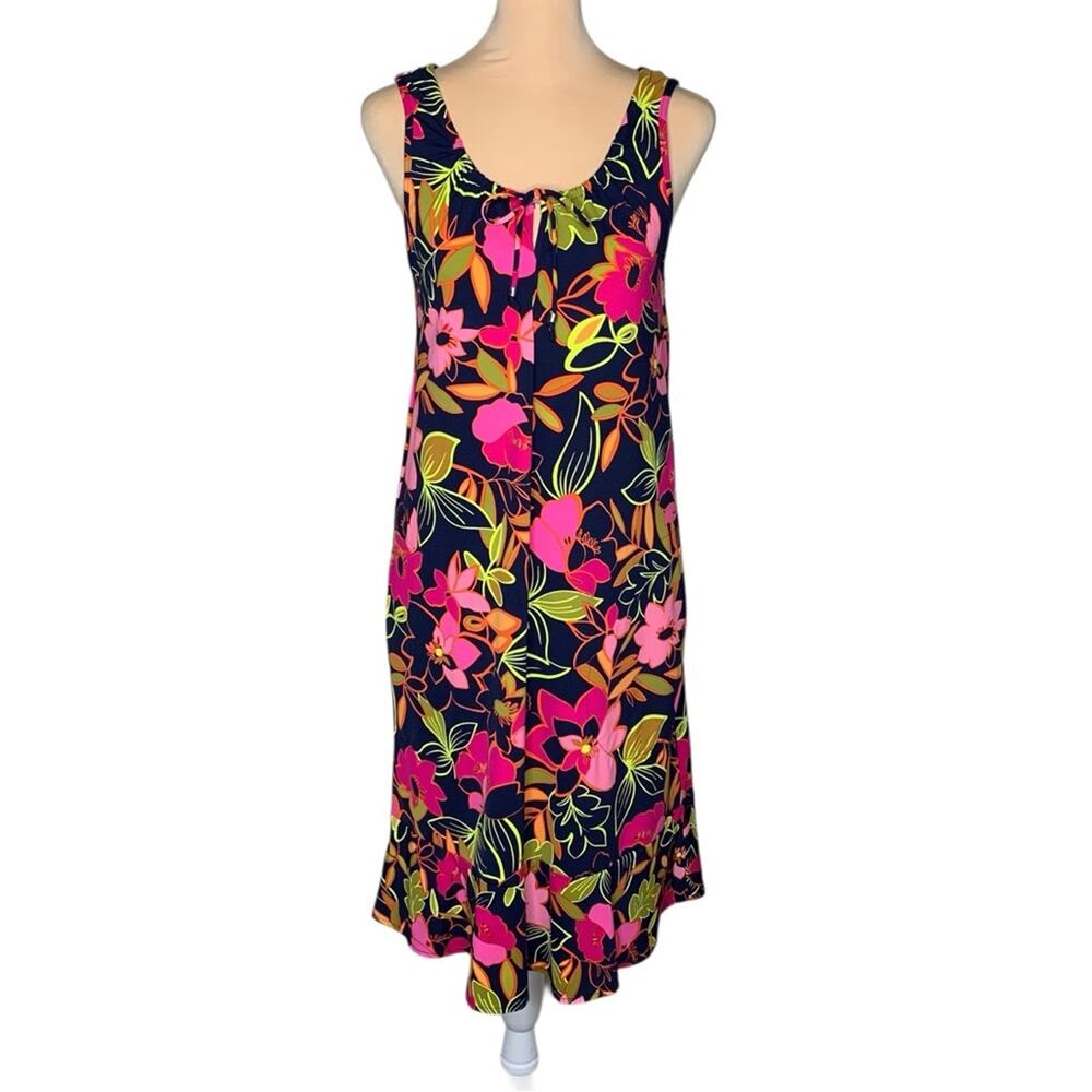 Lands' End Flounce Ruffle Swim Cover-Up Dress Jungle Print Pockets Size S Long